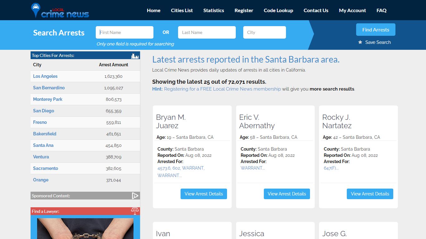 Santa Barbara California Arrest Records - Local Crime News